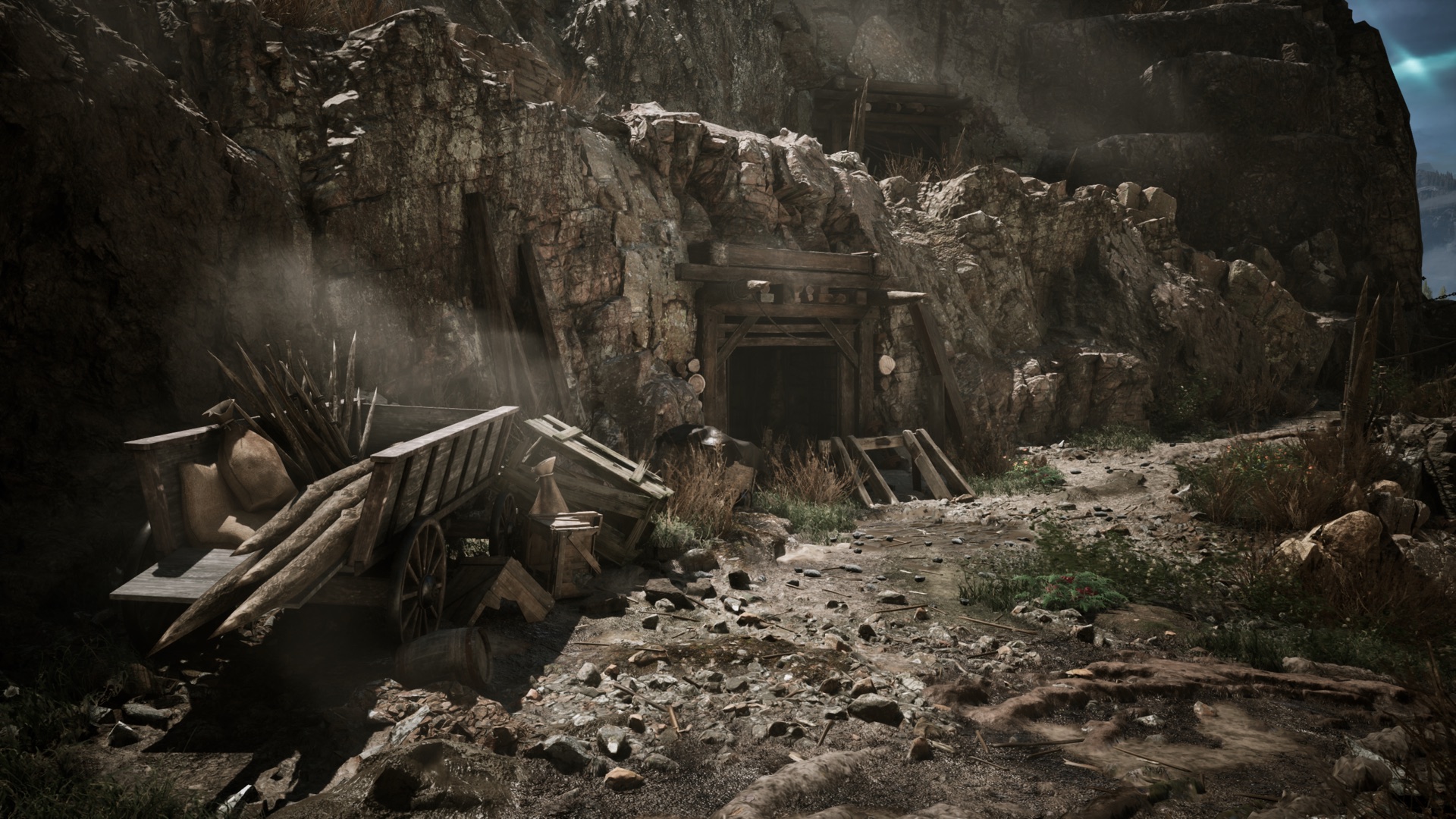 Gothic 1 Remake Sly guide — a dark cave entrance in the colony, the kind of molerat den outside the south gate where Nek's body lies in The Vanished Warder