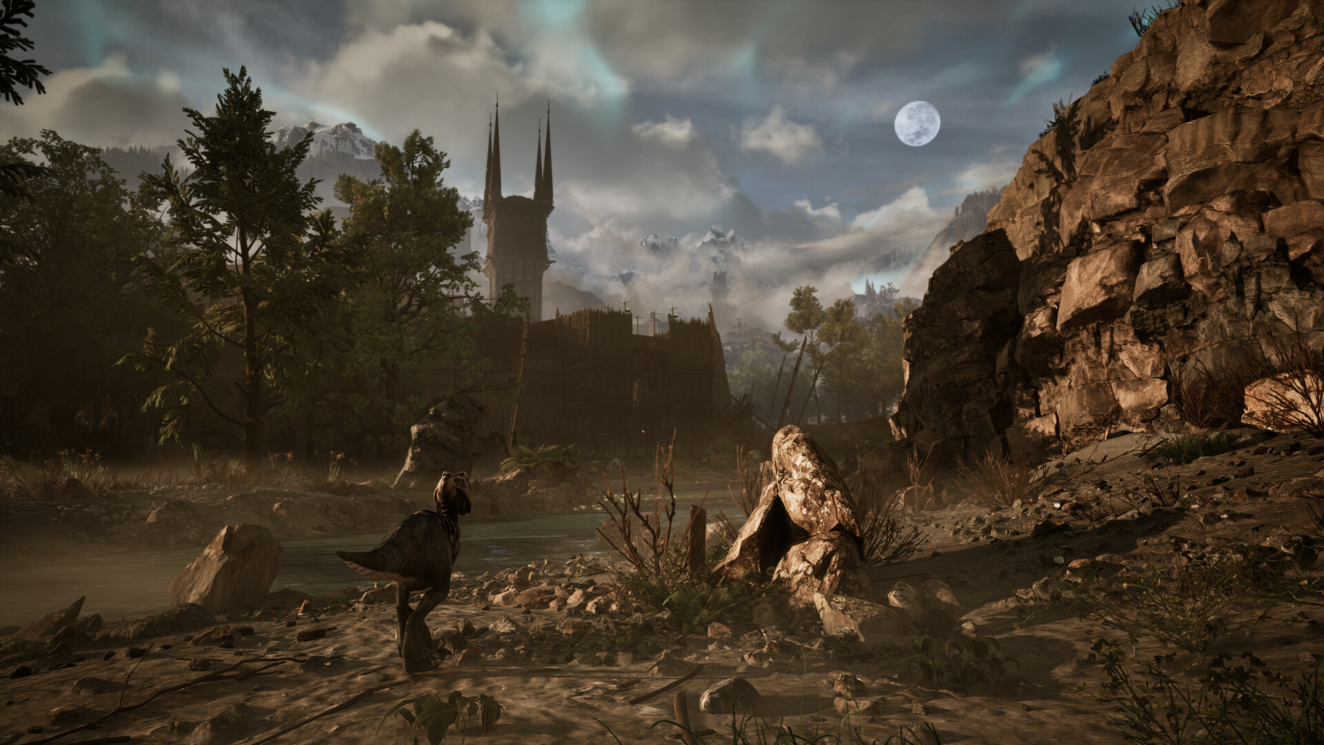 Gothic 1 Remake New Camp — a rocky valley under the magic Barrier, the route west you cross to reach the New Camp on the lake