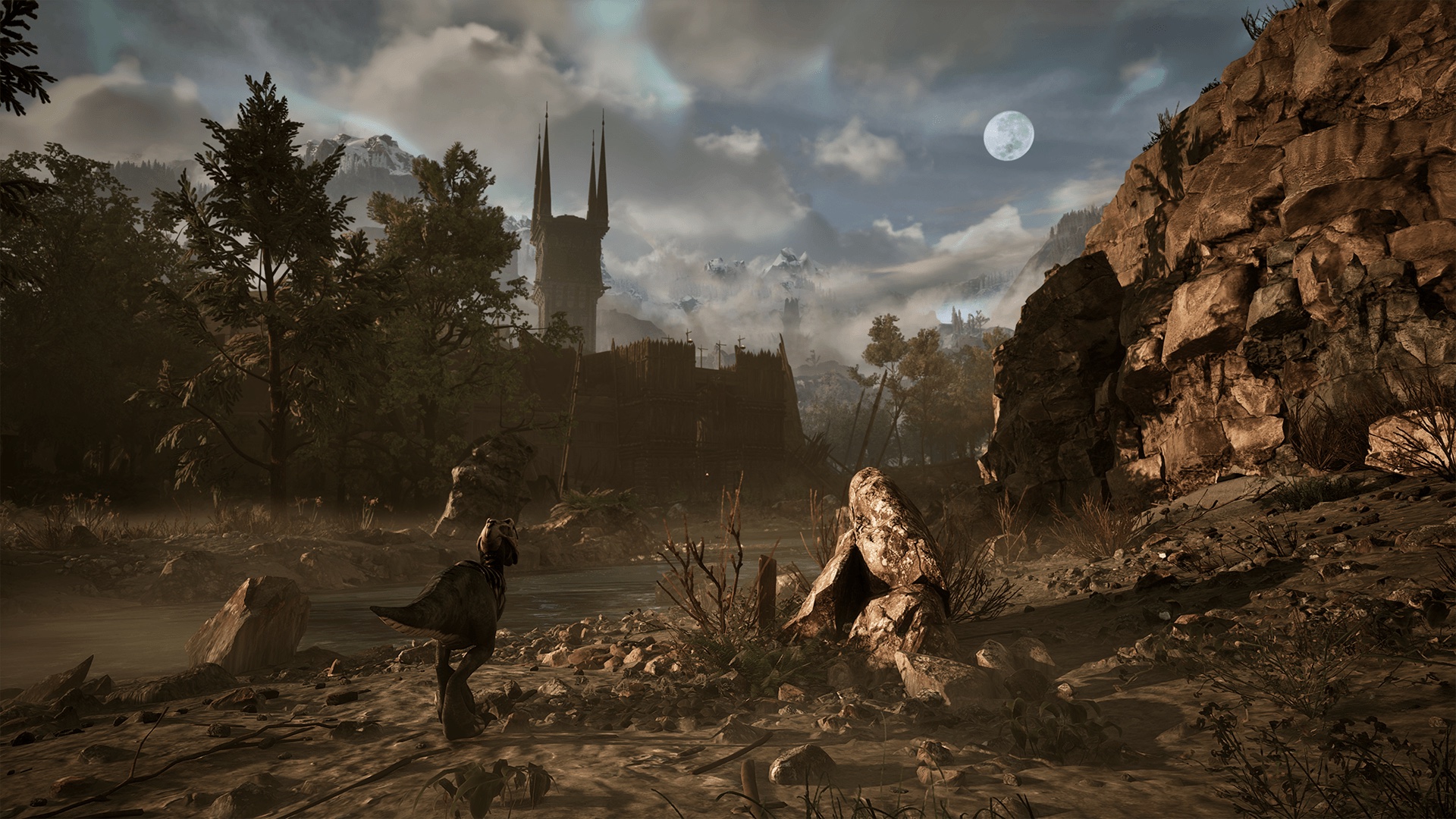 Gothic 1 Remake alchemy — wilderness ruins where rare brewing herbs like King's Sorrel grow among the rocks